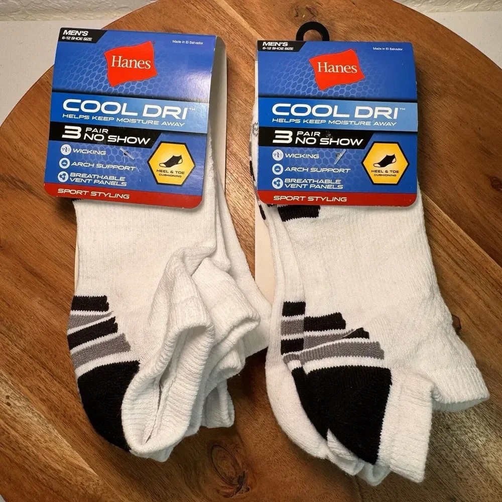 Hanes Men's Cool Dri™ No Show Socks With Ventilation 6-Pack shoe size 6-12 White
